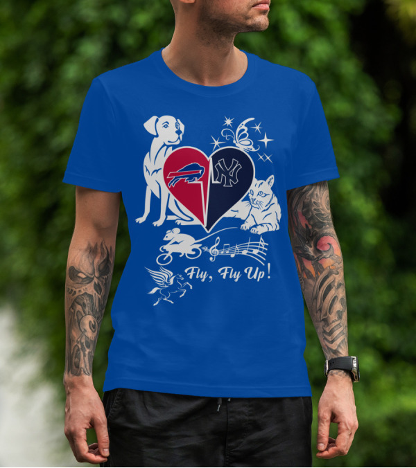 Buffalo Bills New York Yankees Heart Fly Fly Up Dog Cat Pegasus Butterfly T-Shirt