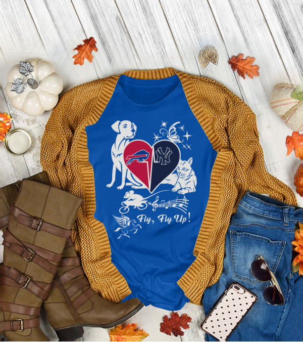 Buffalo Bills New York Yankees Heart Fly Fly Up Dog Cat Pegasus Butterfly T-Shirt