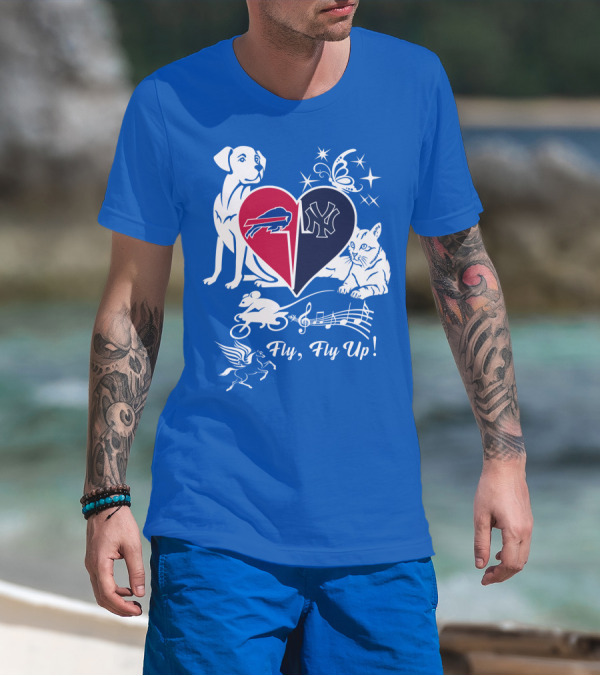 Buffalo Bills New York Yankees Heart Fly Fly Up Dog Cat Pegasus Butterfly T-Shirt