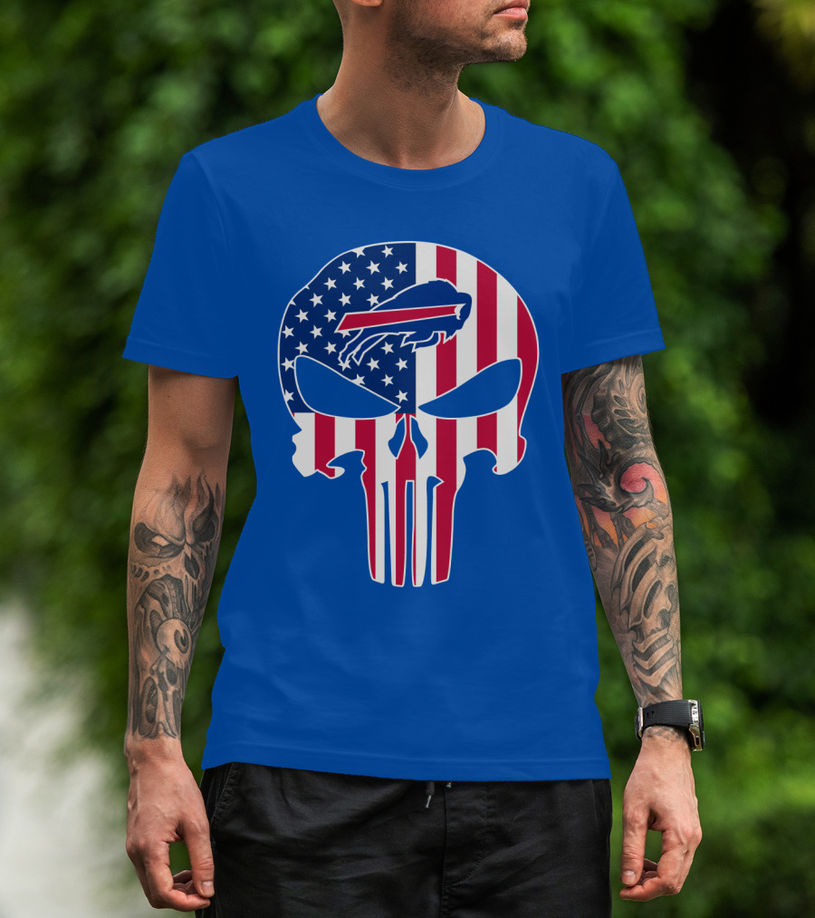 Buffalo Bills American Flag Skull T-Shirt