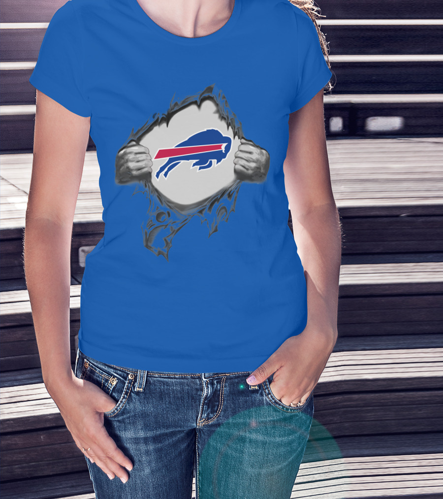 Buffalo Bills Superhero Buffalo Logo Peeking Through T-Shirt