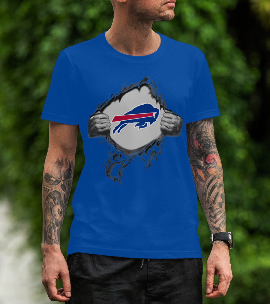 Buffalo Bills Superhero Buffalo Logo Peeking Through T-Shirt