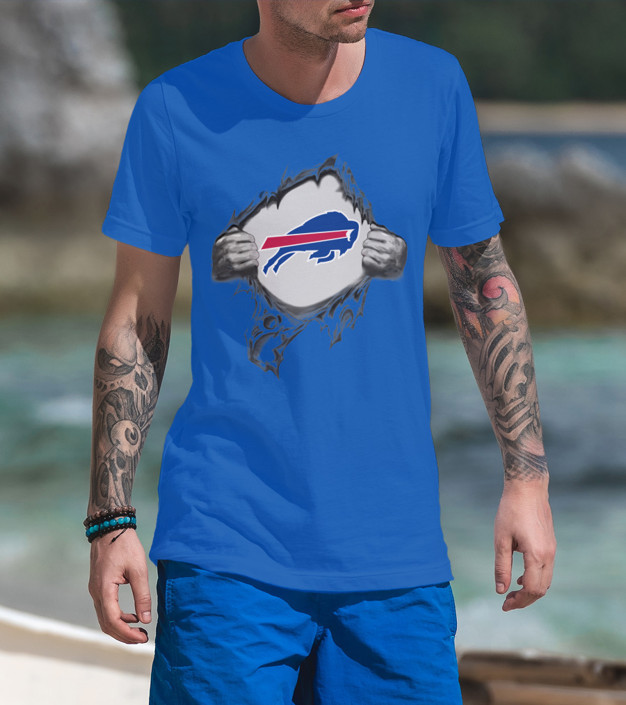 Buffalo Bills Superhero Buffalo Logo Peeking Through T-Shirt