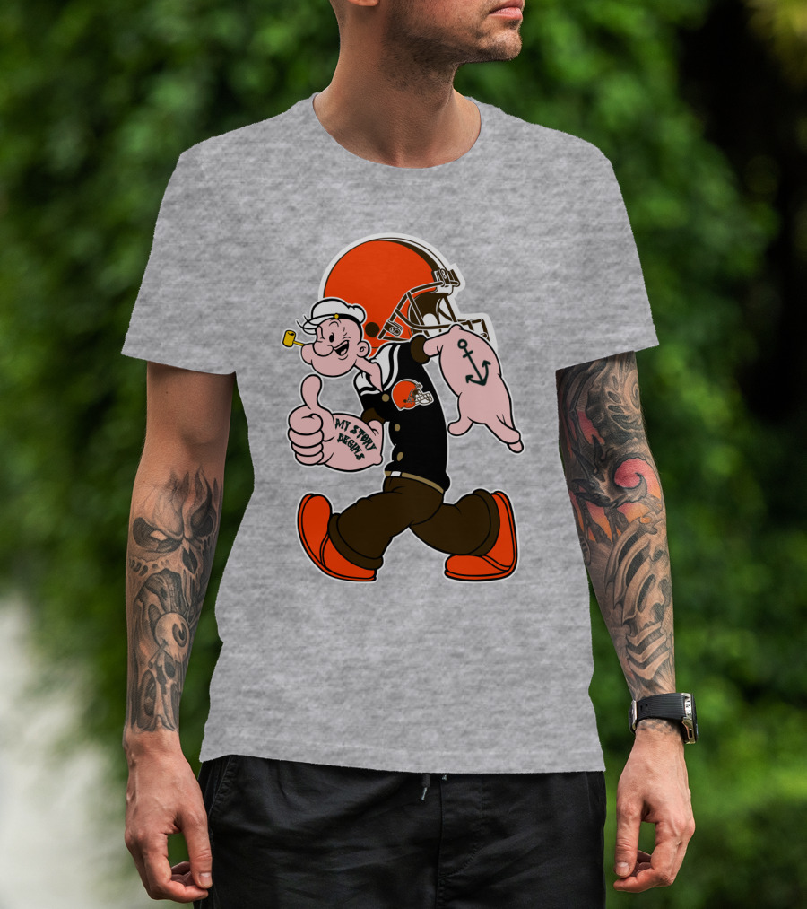 Browns Popeye My Strength Begins Football Helmet Anchor Tattoo T-Shirt