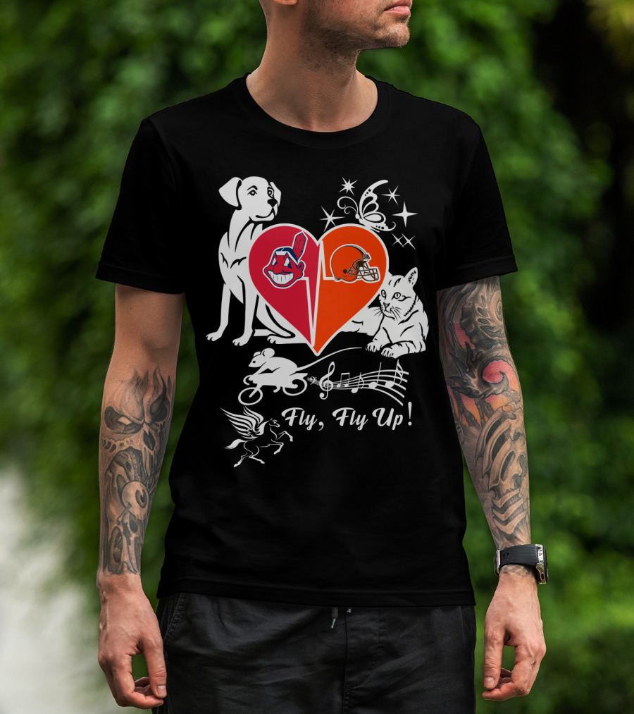 Fly Fly Up Browns Indians Dog Cat Heart Butterfly Music Notes T-Shirt