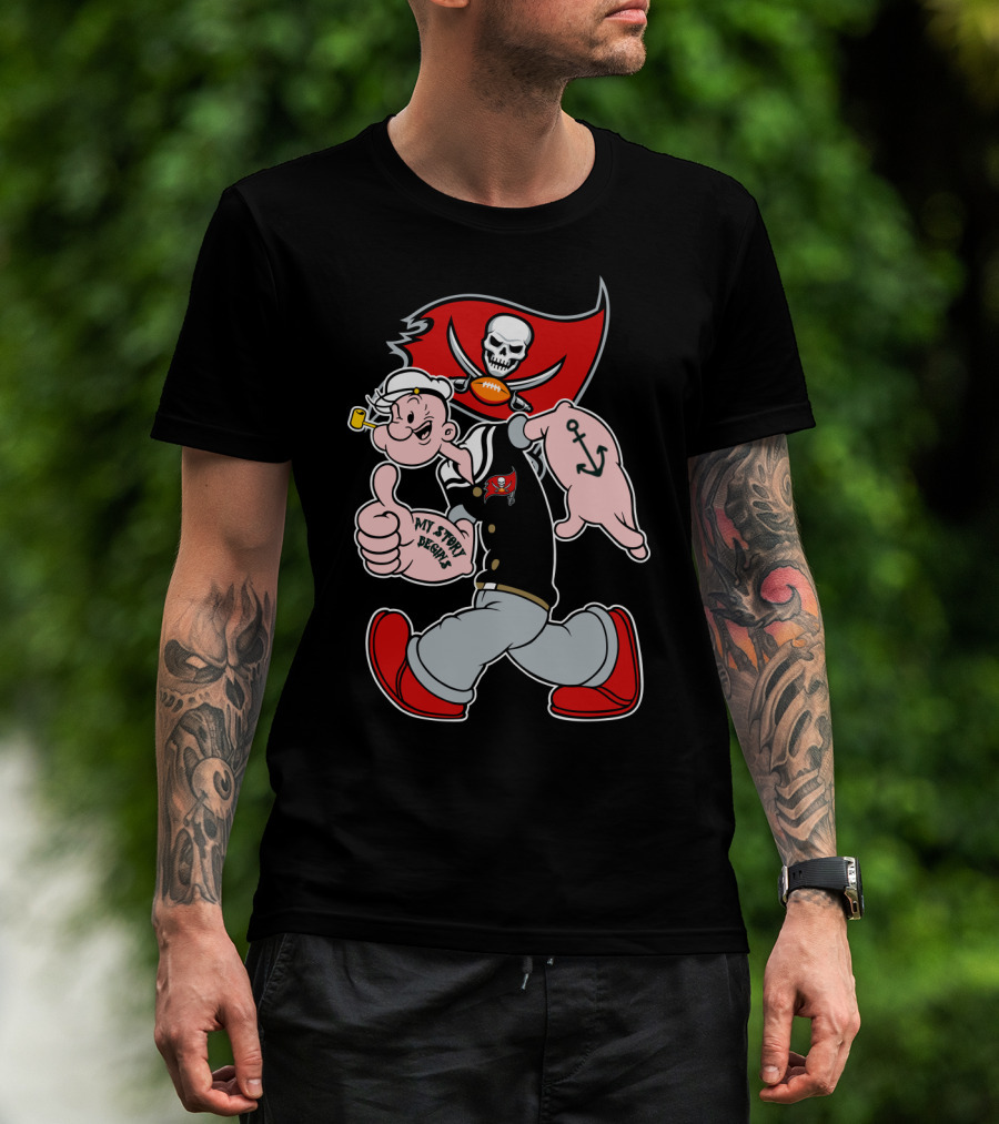 Buccaneers Pirate Popeye My Spicy Delight Skull Flag Football Anchor T-Shirt