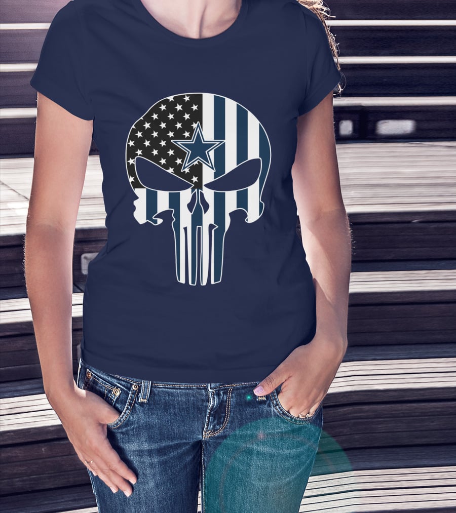 Cowboys Skull With Star And American Flag T-Shirt