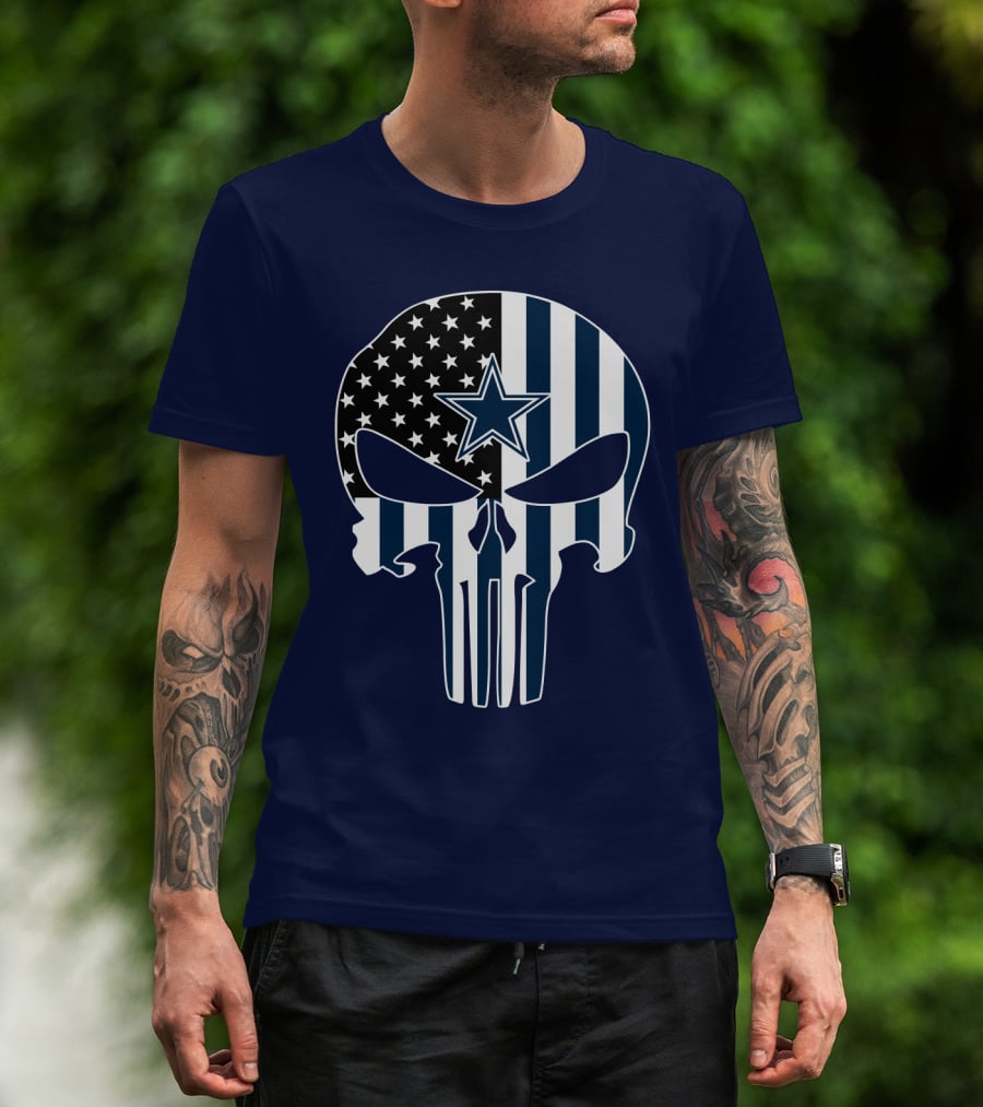 Cowboys Skull With Star And American Flag T-Shirt