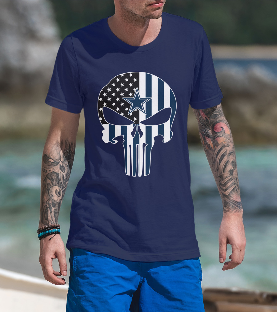 Cowboys Skull With Star And American Flag T-Shirt