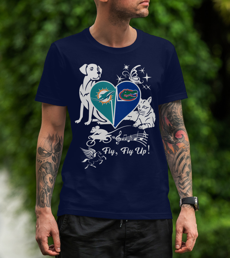 Miami Dolphins Florida Gators Heart Fly Fly Up! T-Shirt