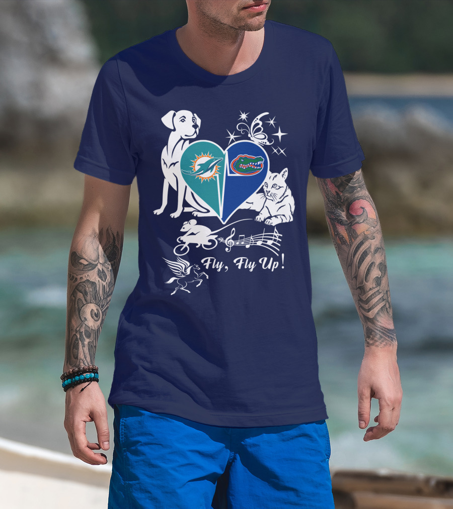 Miami Dolphins Florida Gators Heart Fly Fly Up! T-Shirt