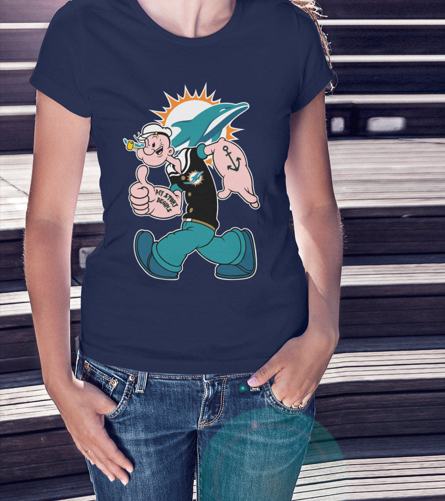 Miami Dolphins Popeye My Jerry Beat Navy Blue T-Shirt