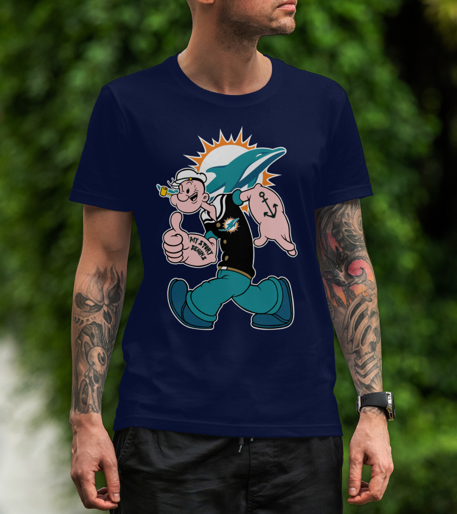 Miami Dolphins Popeye My Jerry Beat Navy Blue T-Shirt