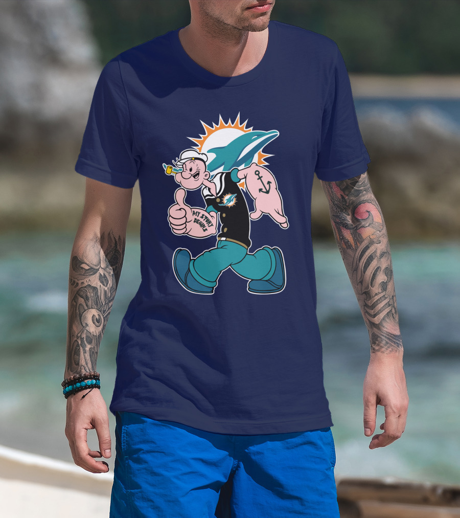 Miami Dolphins Popeye My Jerry Beat Navy Blue T-Shirt