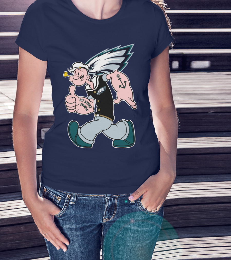 Popeye My Story Begins Philadelphia Eagles Anchor Navy Blue T-Shirt