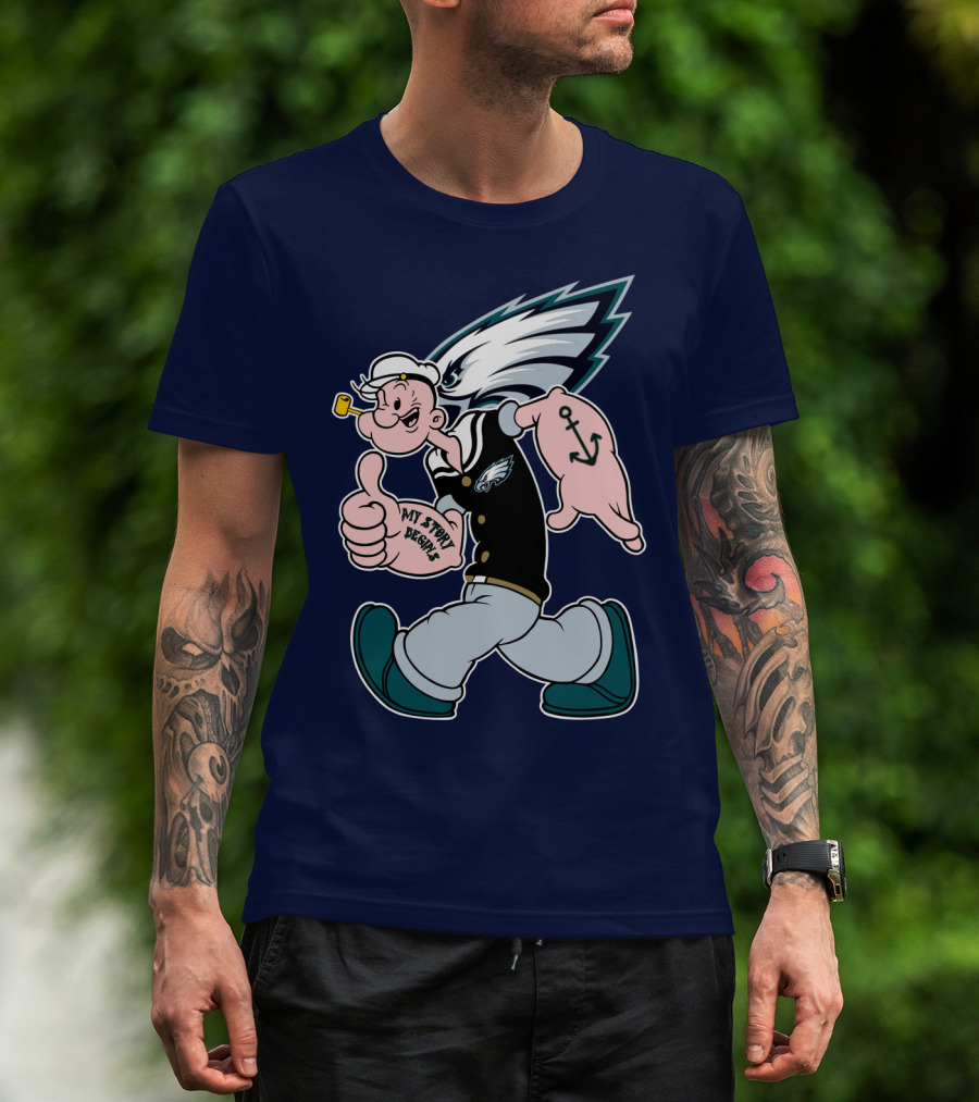 Popeye My Story Begins Philadelphia Eagles Anchor Navy Blue T-Shirt