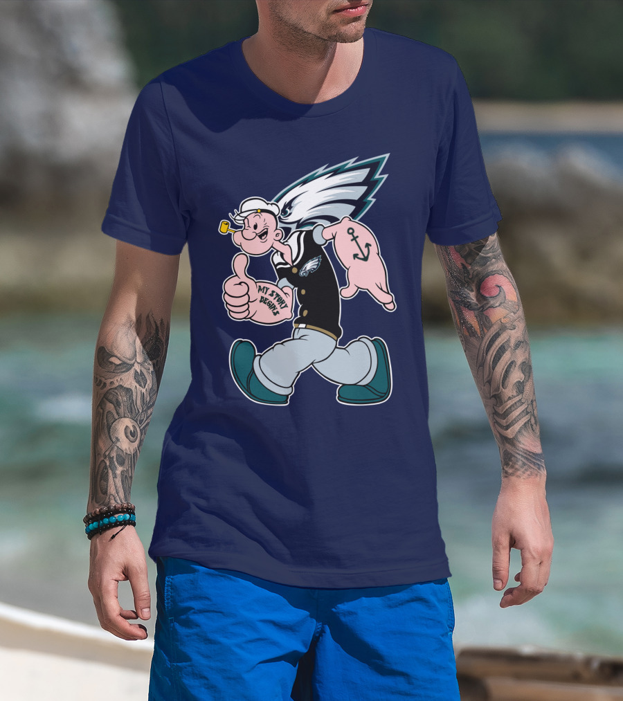 Popeye My Story Begins Philadelphia Eagles Anchor Navy Blue T-Shirt