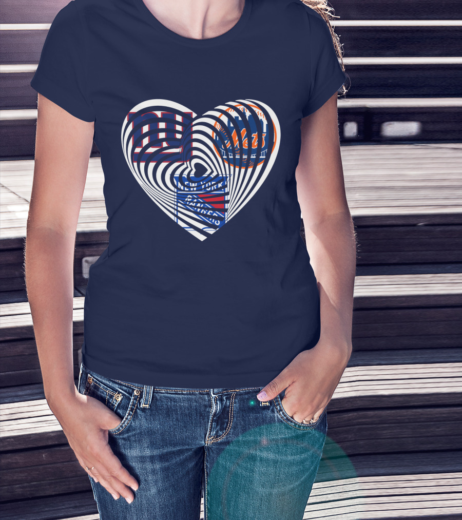 New York Giants Mets Rangers Heart T-Shirt