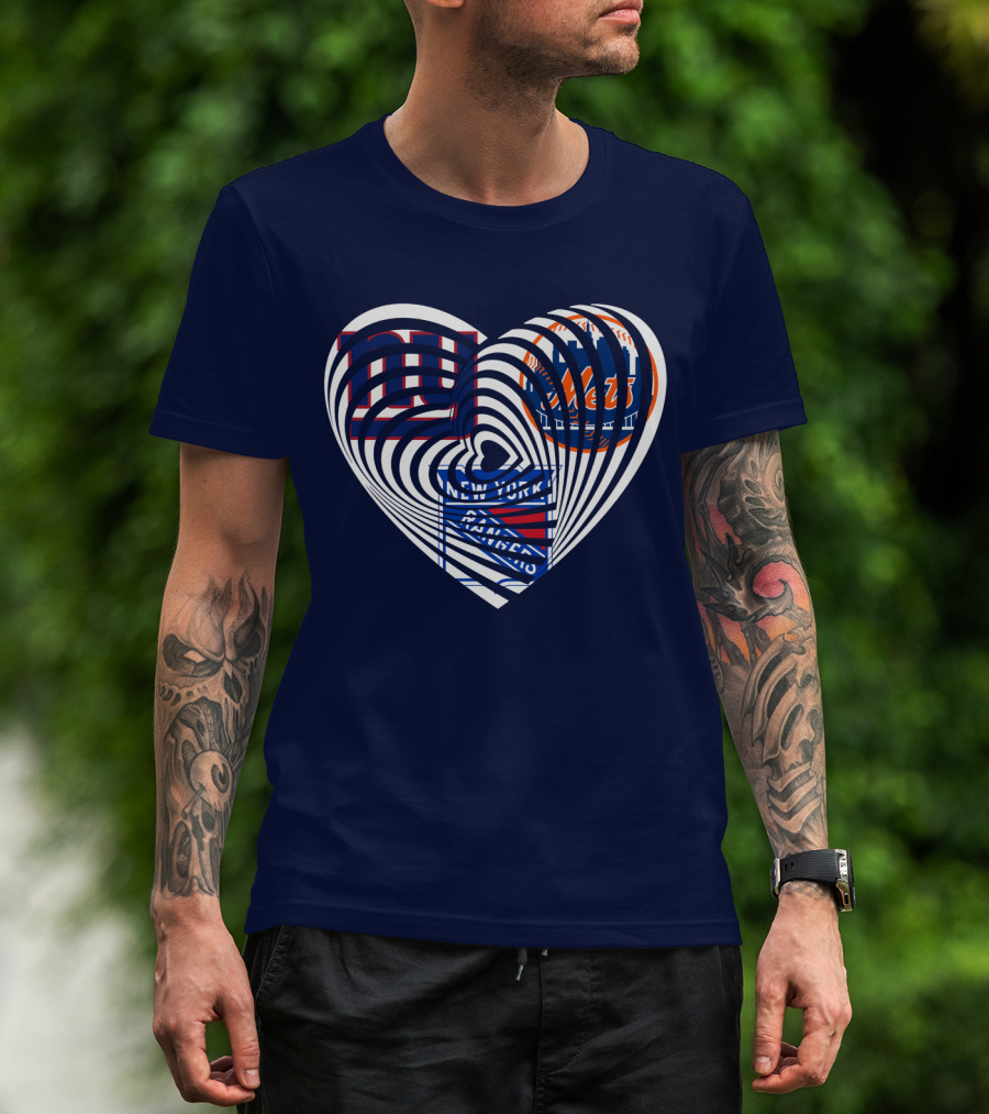 New York Giants Mets Rangers Heart T-Shirt