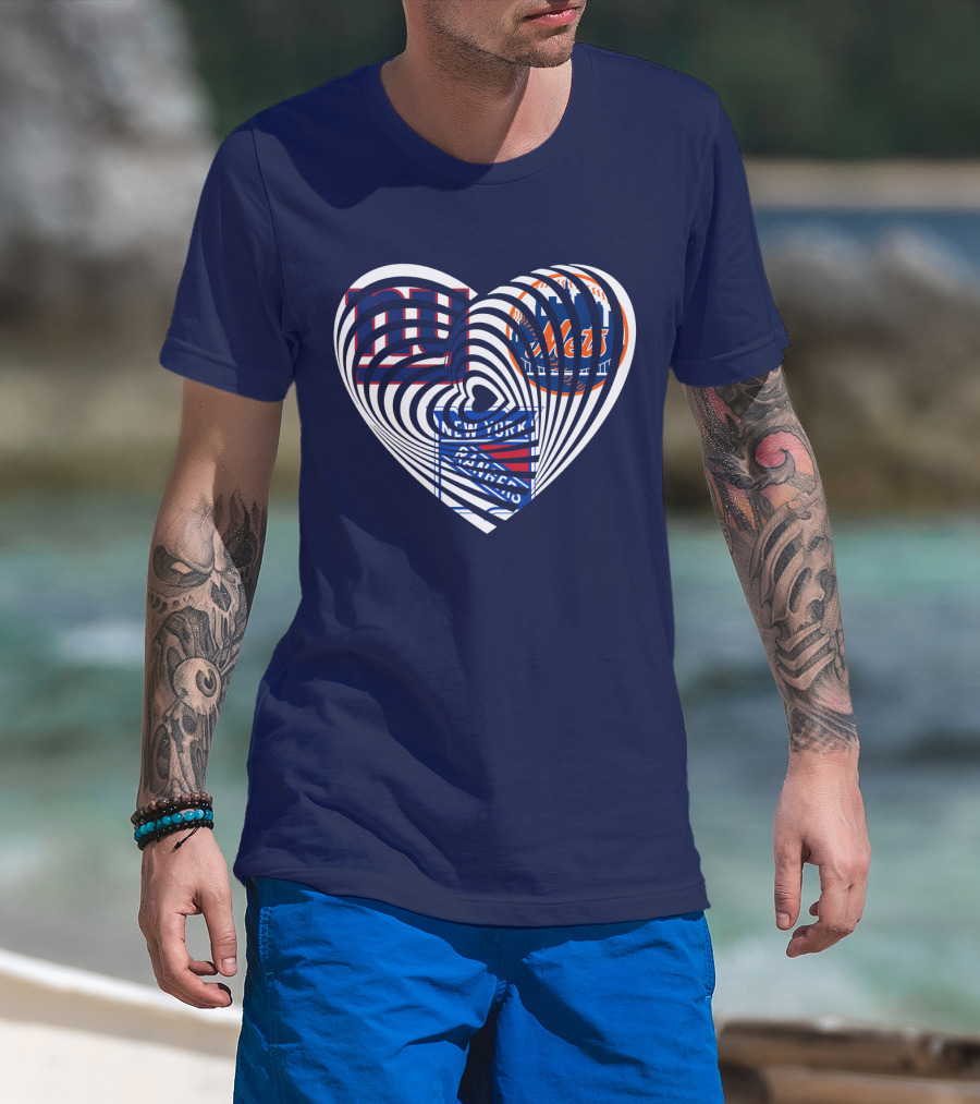 New York Giants Mets Rangers Heart T-Shirt