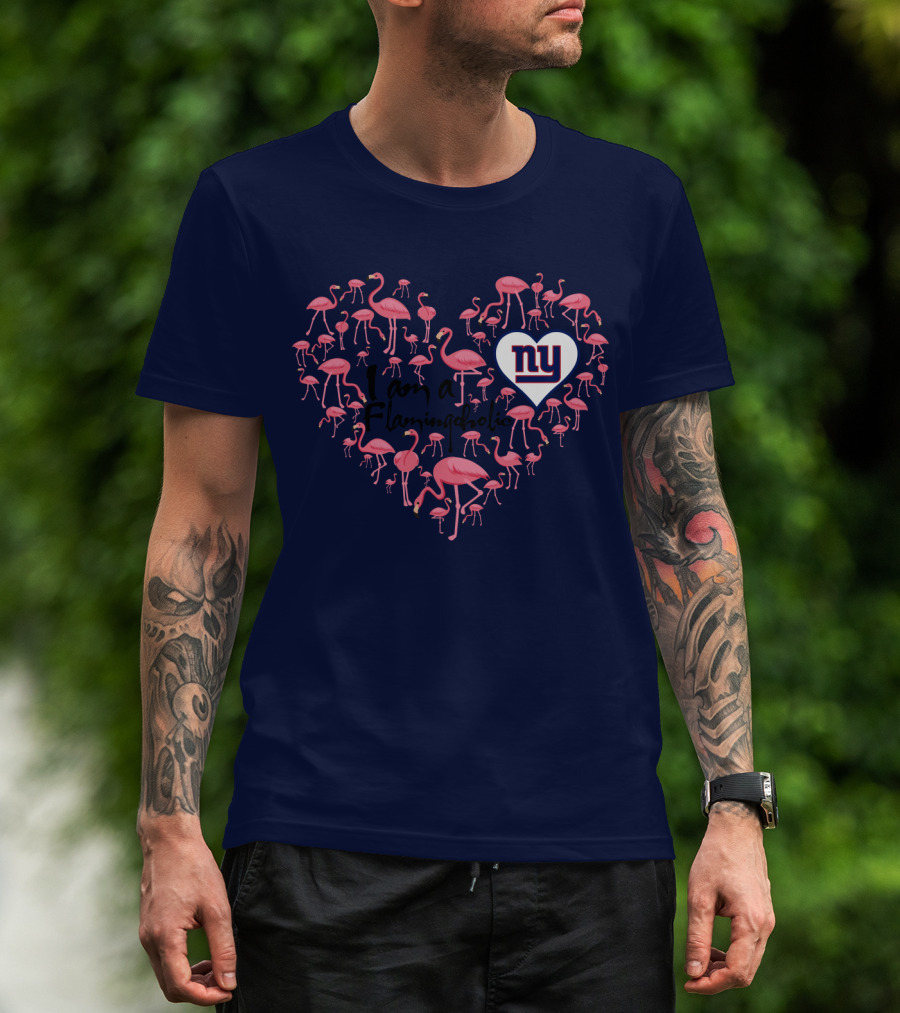 I Am A Flamingoholic Ny Giants Heart Flamingo Collection T-Shirt
