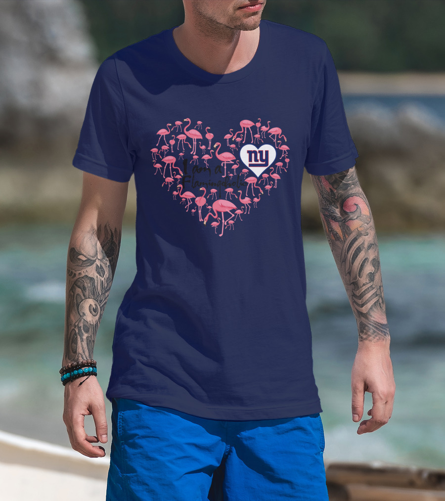 I Am A Flamingoholic Ny Giants Heart Flamingo Collection T-Shirt