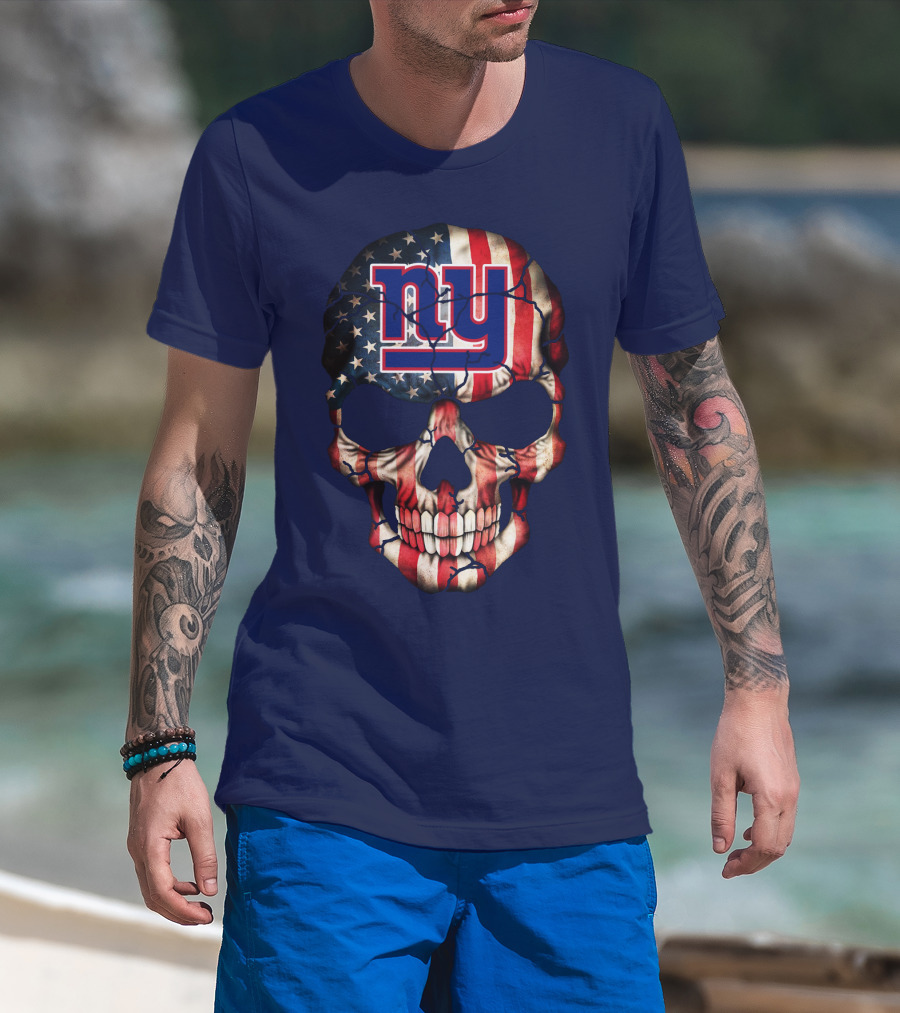 Ny Giants American Flag Skull T-Shirt