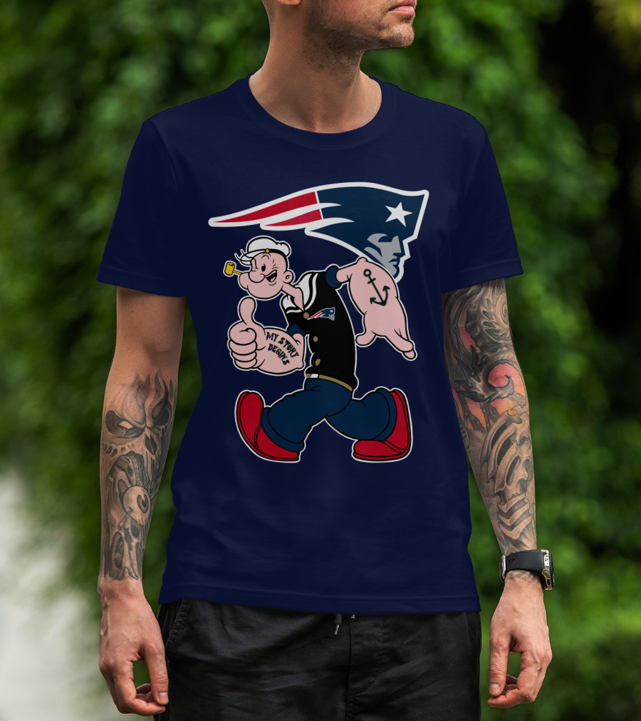 New England Patriots Popeye My Forty Defense Anchor Navy T-Shirt