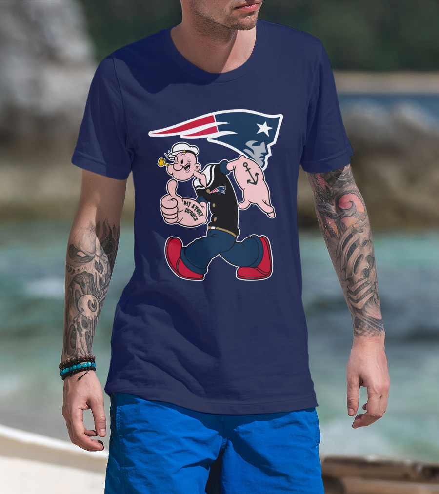 New England Patriots Popeye My Forty Defense Anchor Navy T-Shirt