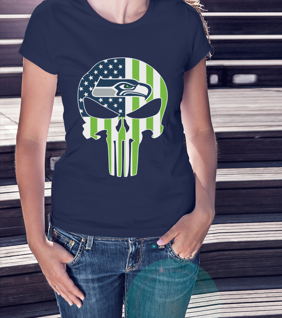 Seahawks American Flag Punisher Skull T-Shirt