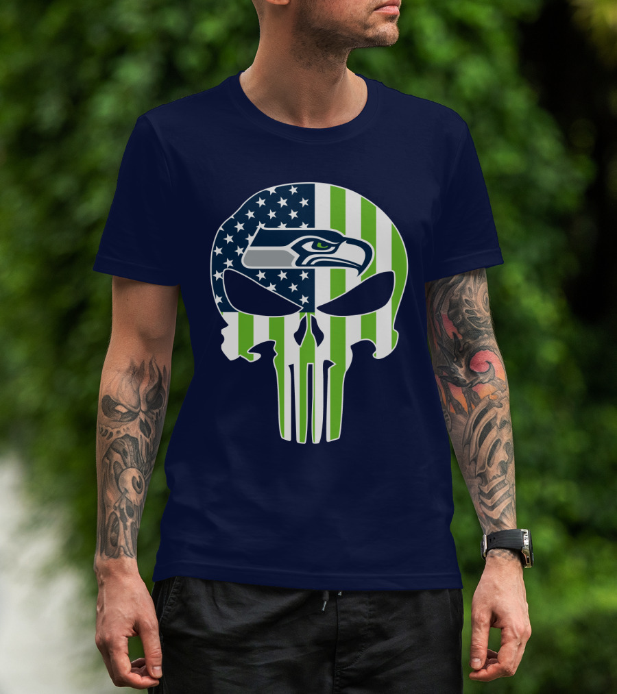 Seahawks American Flag Punisher Skull T-Shirt