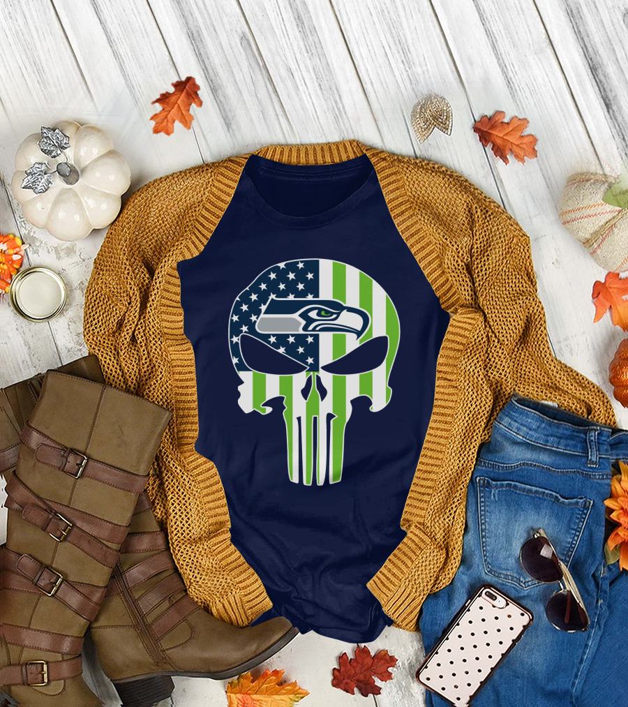 Seahawks American Flag Punisher Skull T-Shirt