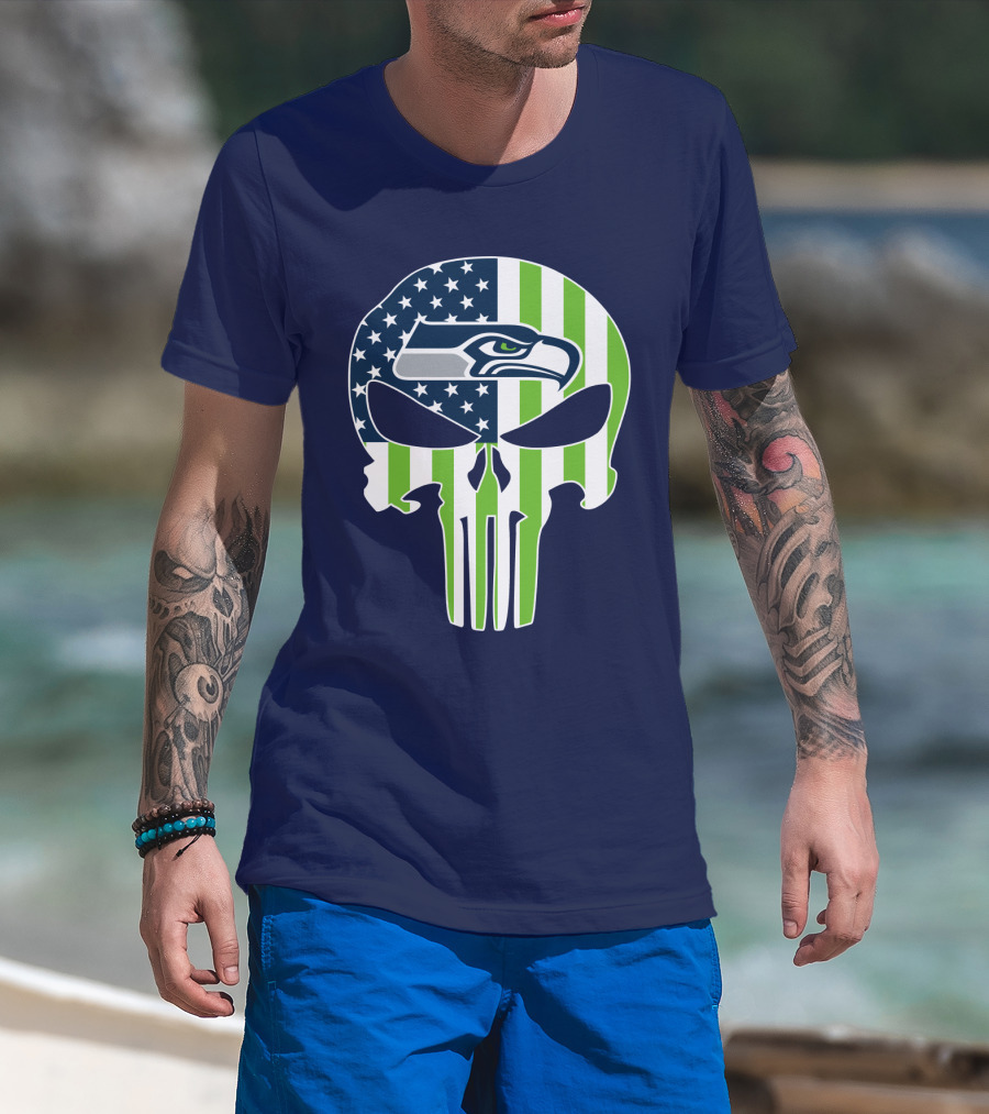 Seahawks American Flag Punisher Skull T-Shirt