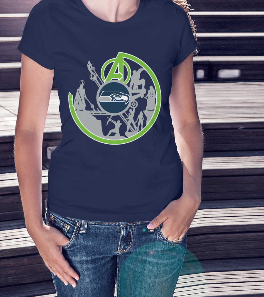 Seahawks Avengers Crossover Logo Silhouettes T-Shirt