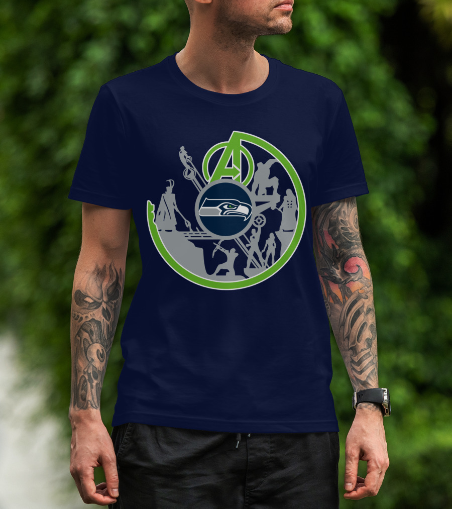 Seahawks Avengers Crossover Logo Silhouettes T-Shirt