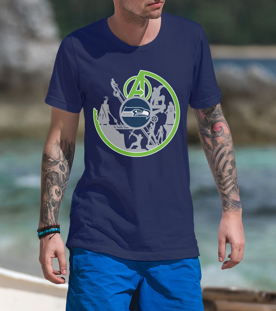 Seahawks Avengers Crossover Logo Silhouettes T-Shirt