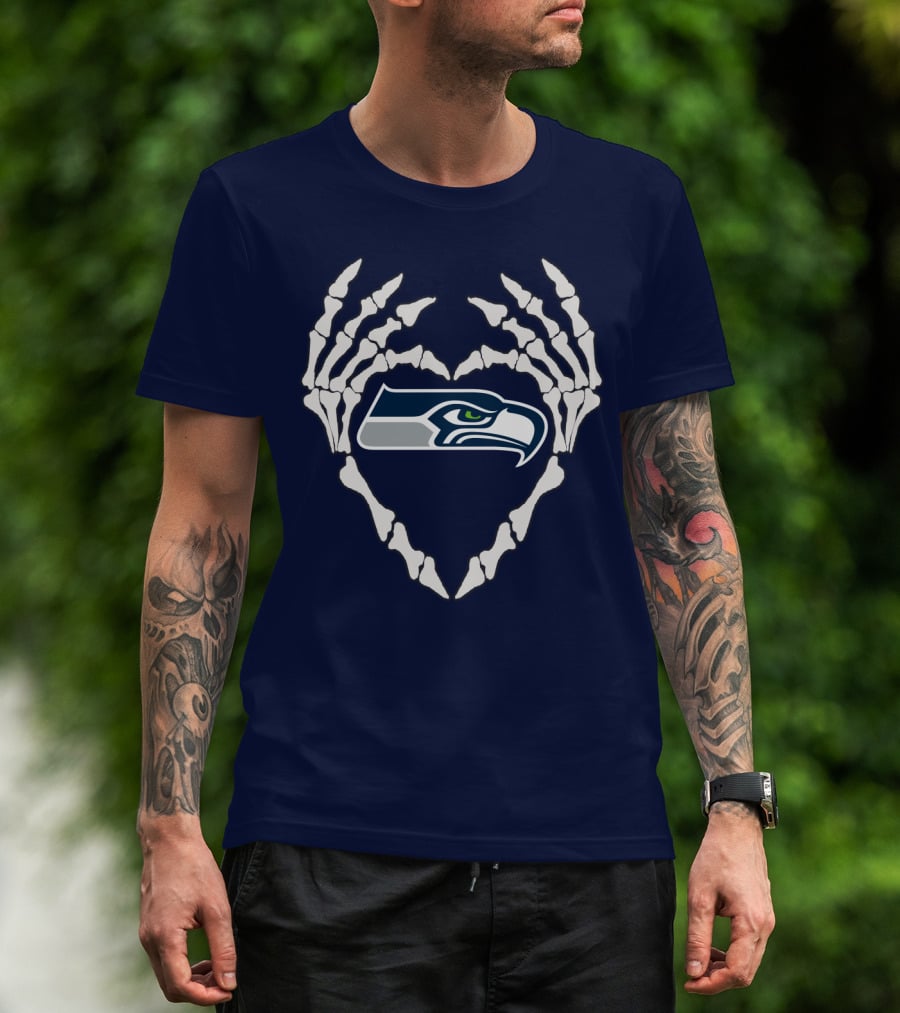 Seahawks Skull Bones Heart T-Shirt