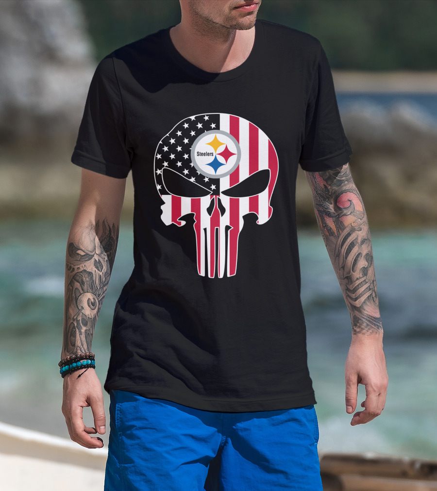 Steelers Skull American Flag T-Shirt