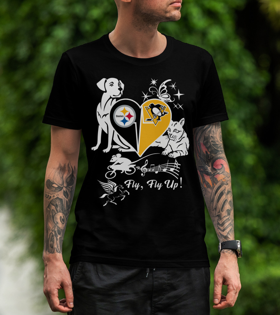 Steelers Penguins Fly Fly Up Music Butterfly Dog Cat Mouse Pegasus T-Shirt