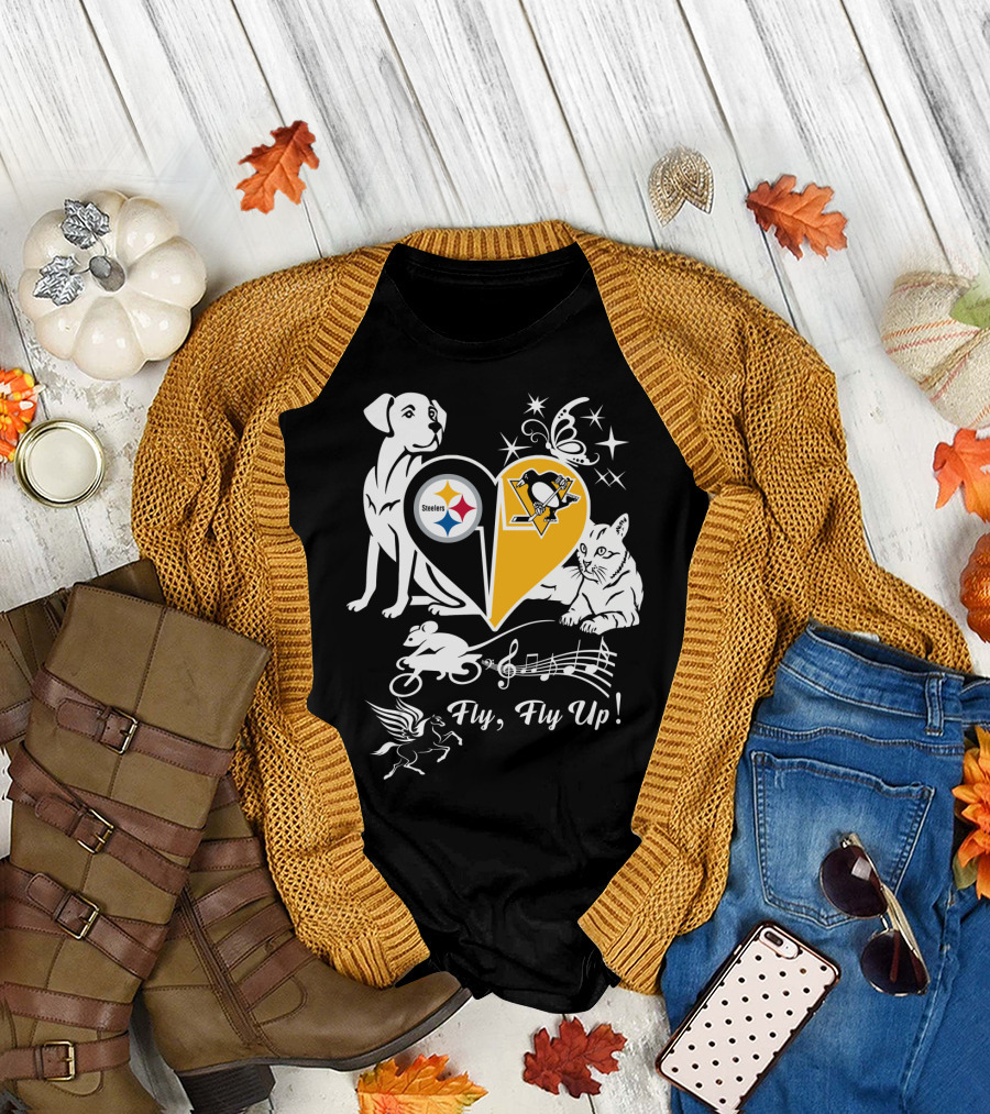 Steelers Penguins Fly Fly Up Music Butterfly Dog Cat Mouse Pegasus T-Shirt