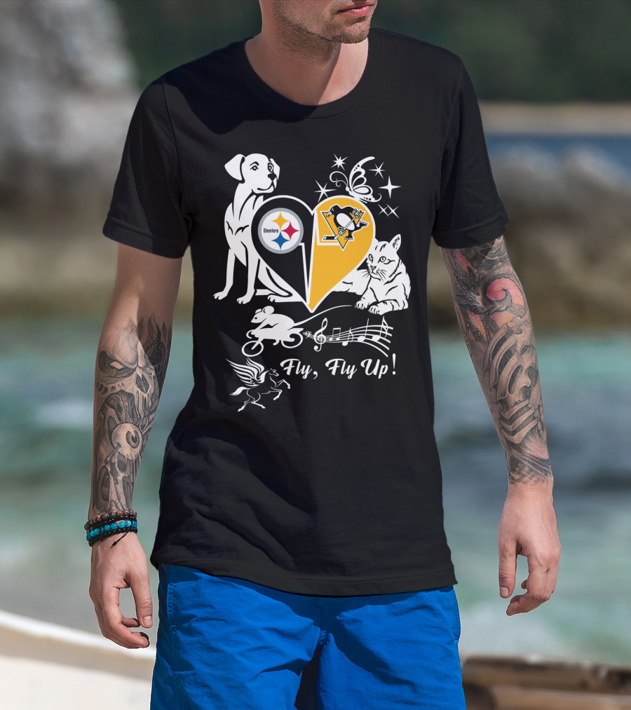 Steelers Penguins Fly Fly Up Music Butterfly Dog Cat Mouse Pegasus T-Shirt