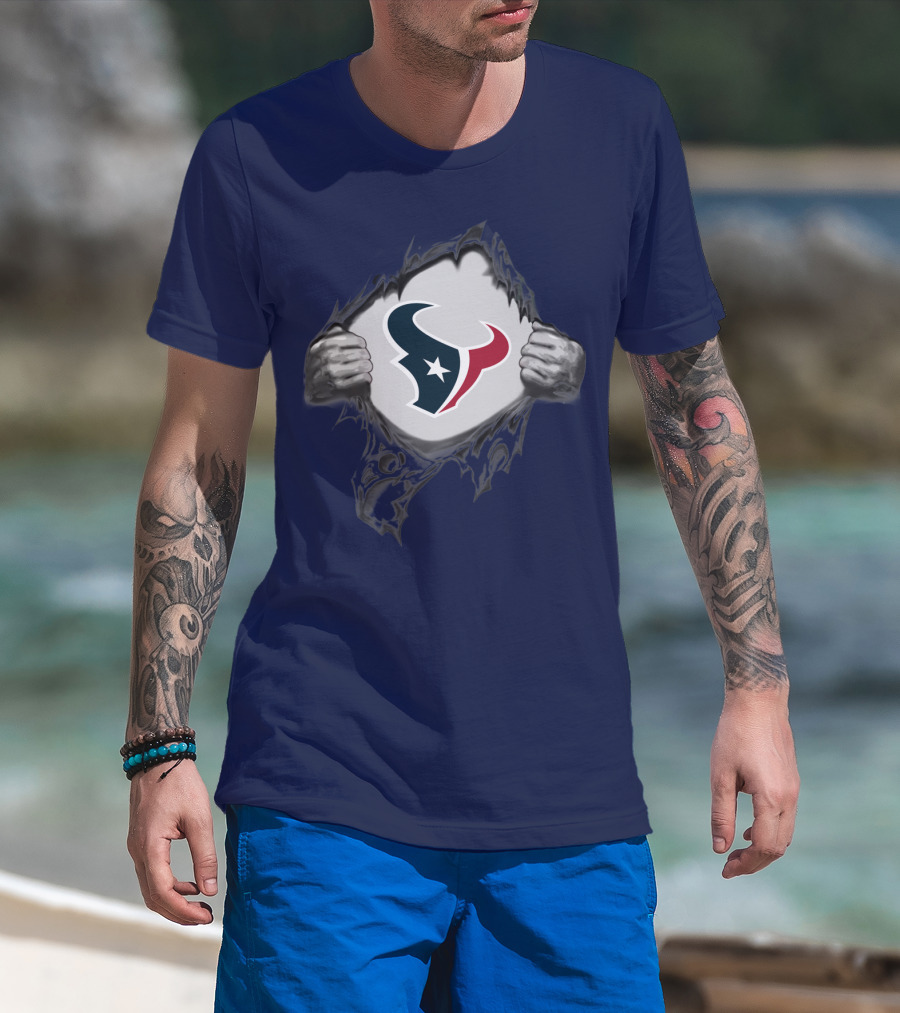 Texans Strong Bull Logo Rip Patriots T-Shirt