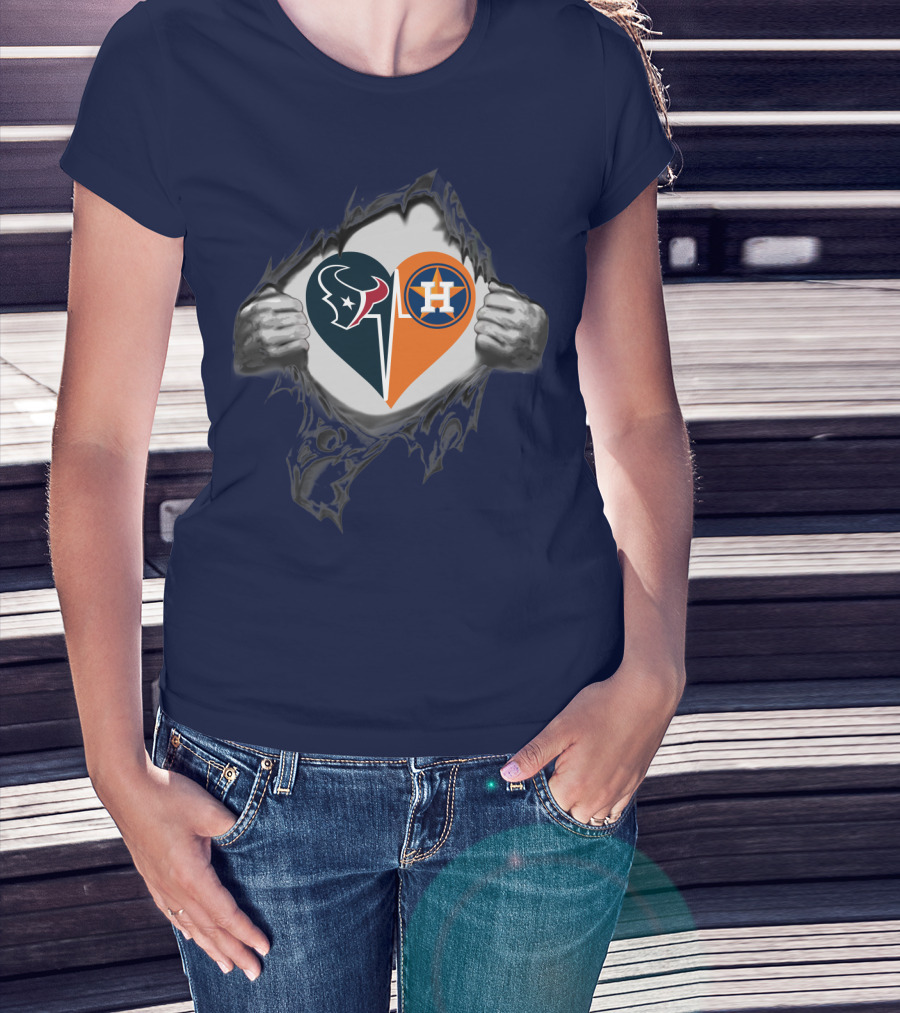 Texans Astros Heart Logo Fusion T-Shirt