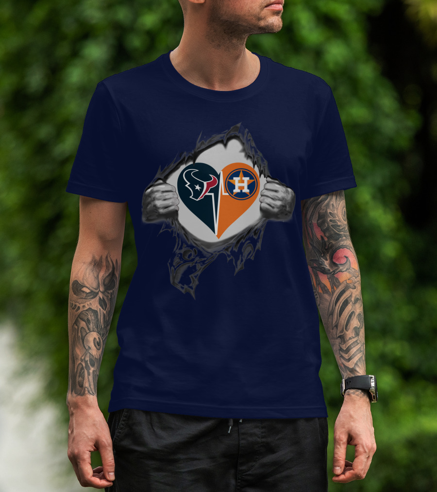 Texans Astros Heart Logo Fusion T-Shirt