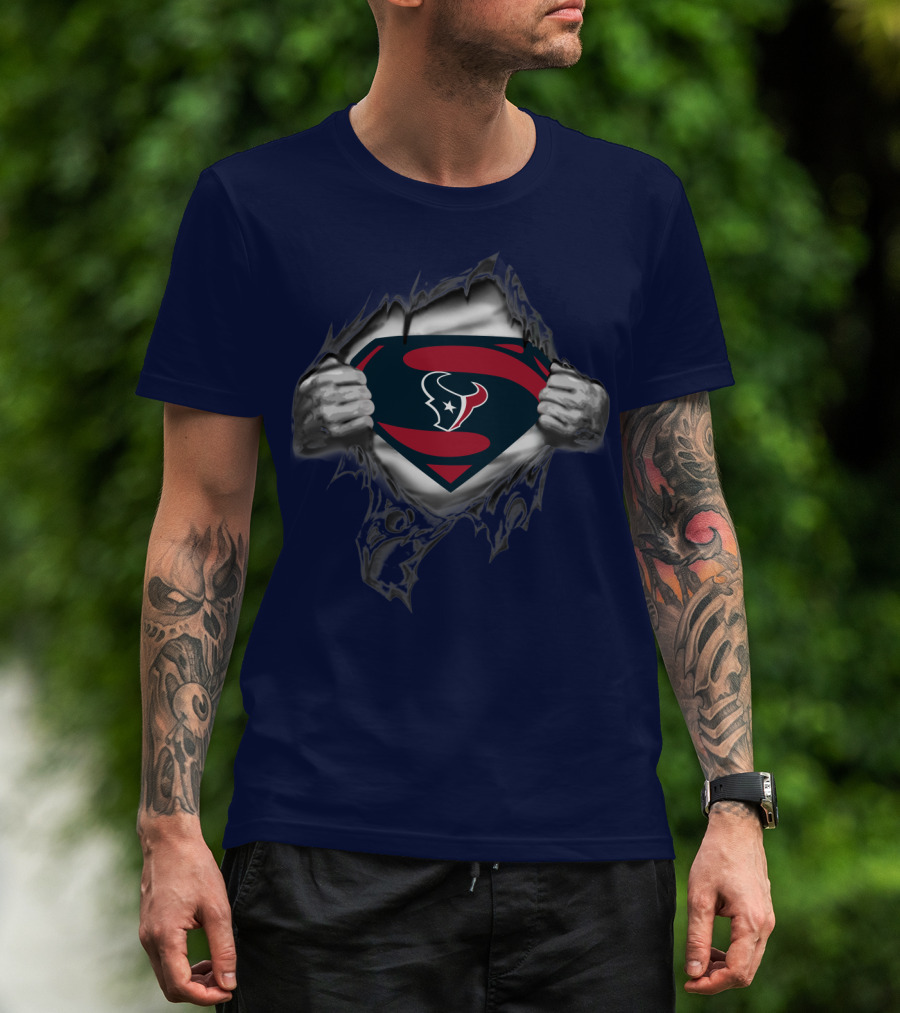 Texans Superhero Logo Rip T-Shirt