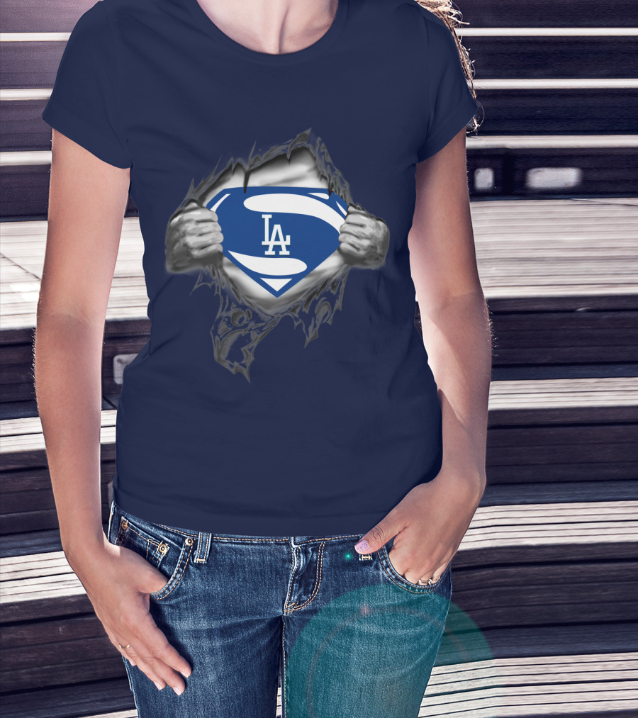 Superman Style Los Angeles Dodgers Logo On Blue T-Shirt