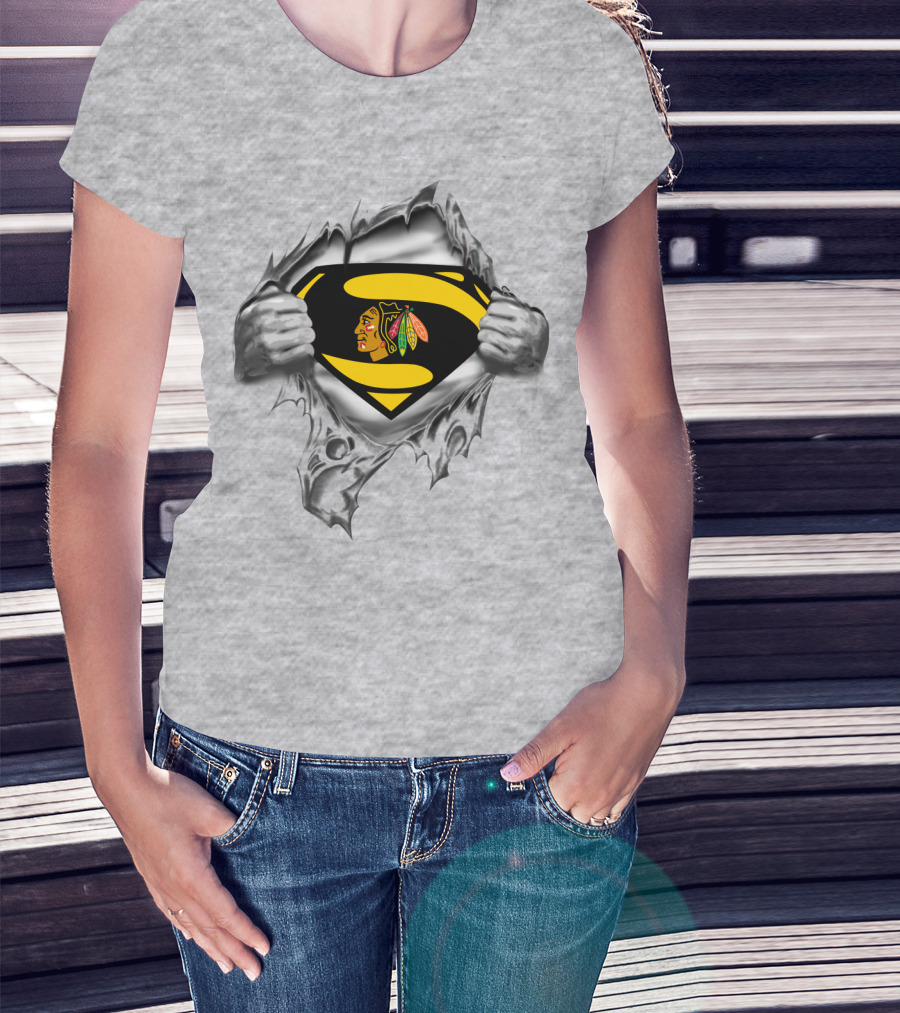Superman Chicago Blackhawks Logo Fusion T-Shirt