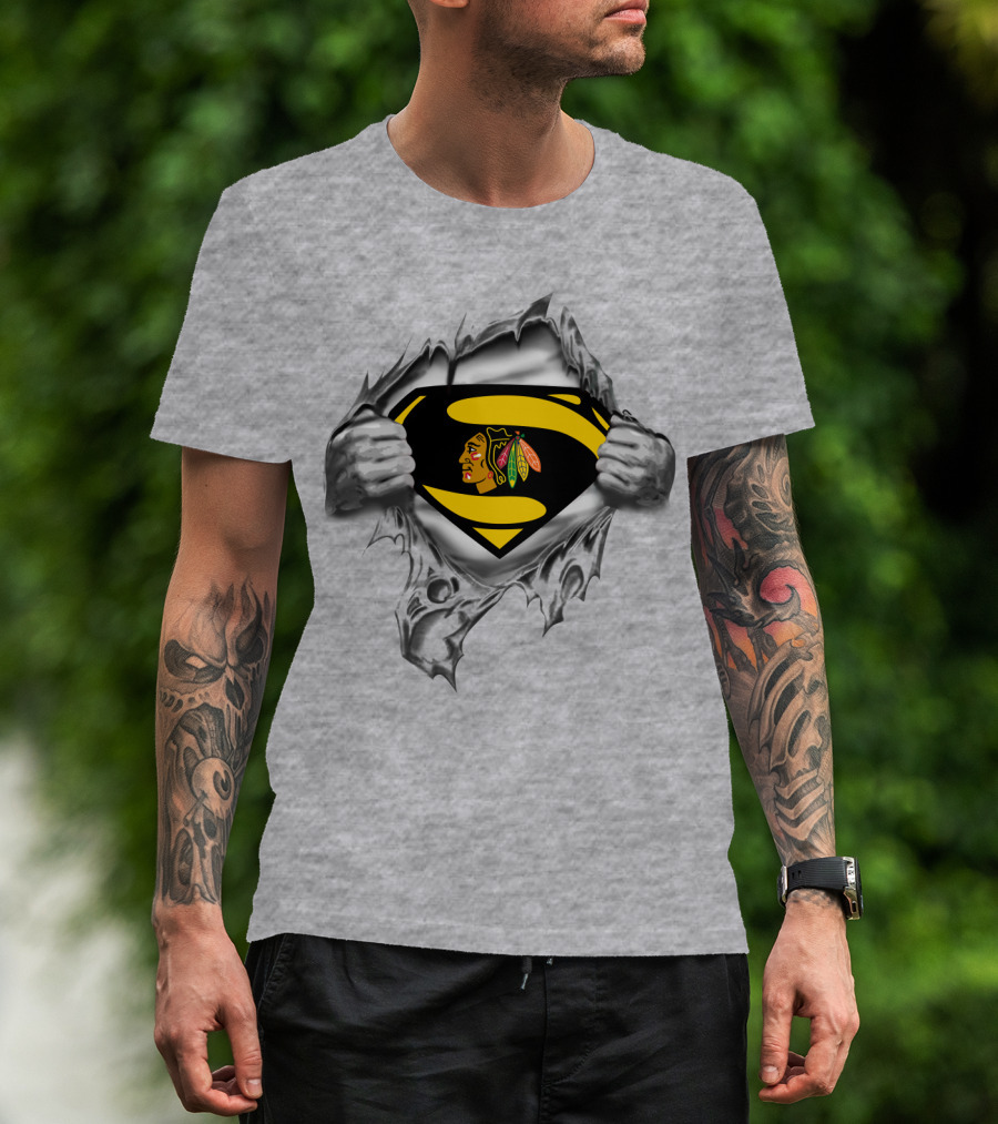 Superman Chicago Blackhawks Logo Fusion T-Shirt