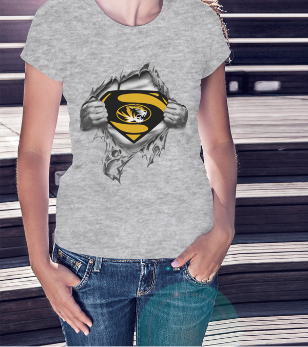 Superman Missouri Tigers Logo Rip T-Shirt
