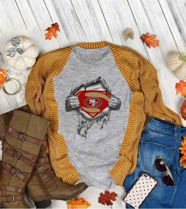 San Francisco 49ers Emblem With Superhero Rip And Sf T-Shirt
